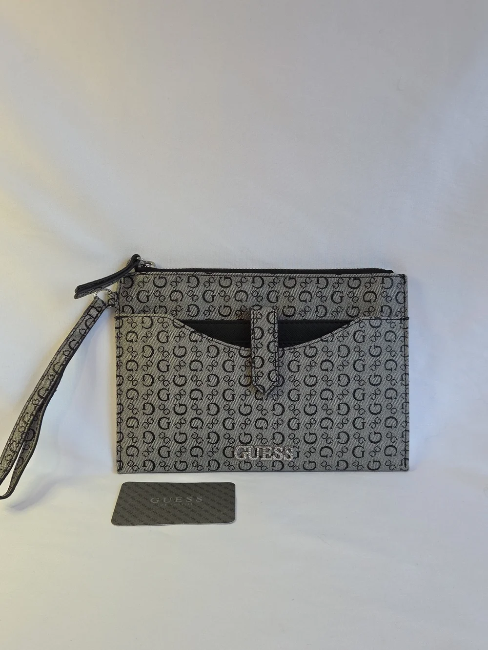 GUESS Gray Monogram Wristlet with Card Slot